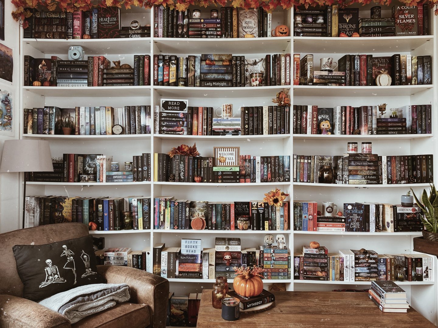 Picture of my book shelves with fall decor 